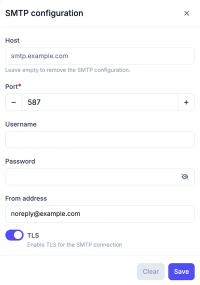 SMTP server configuration