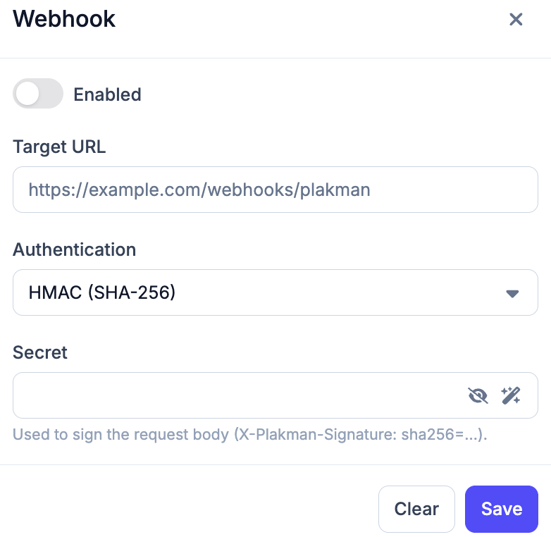Webhook configuration