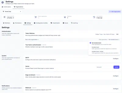 Organization settings