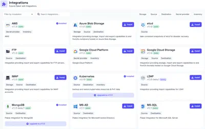 Integrations page