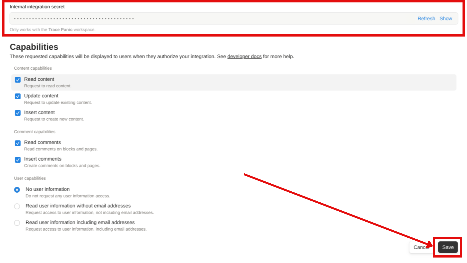 Screenshot: Enabling integration capabilities