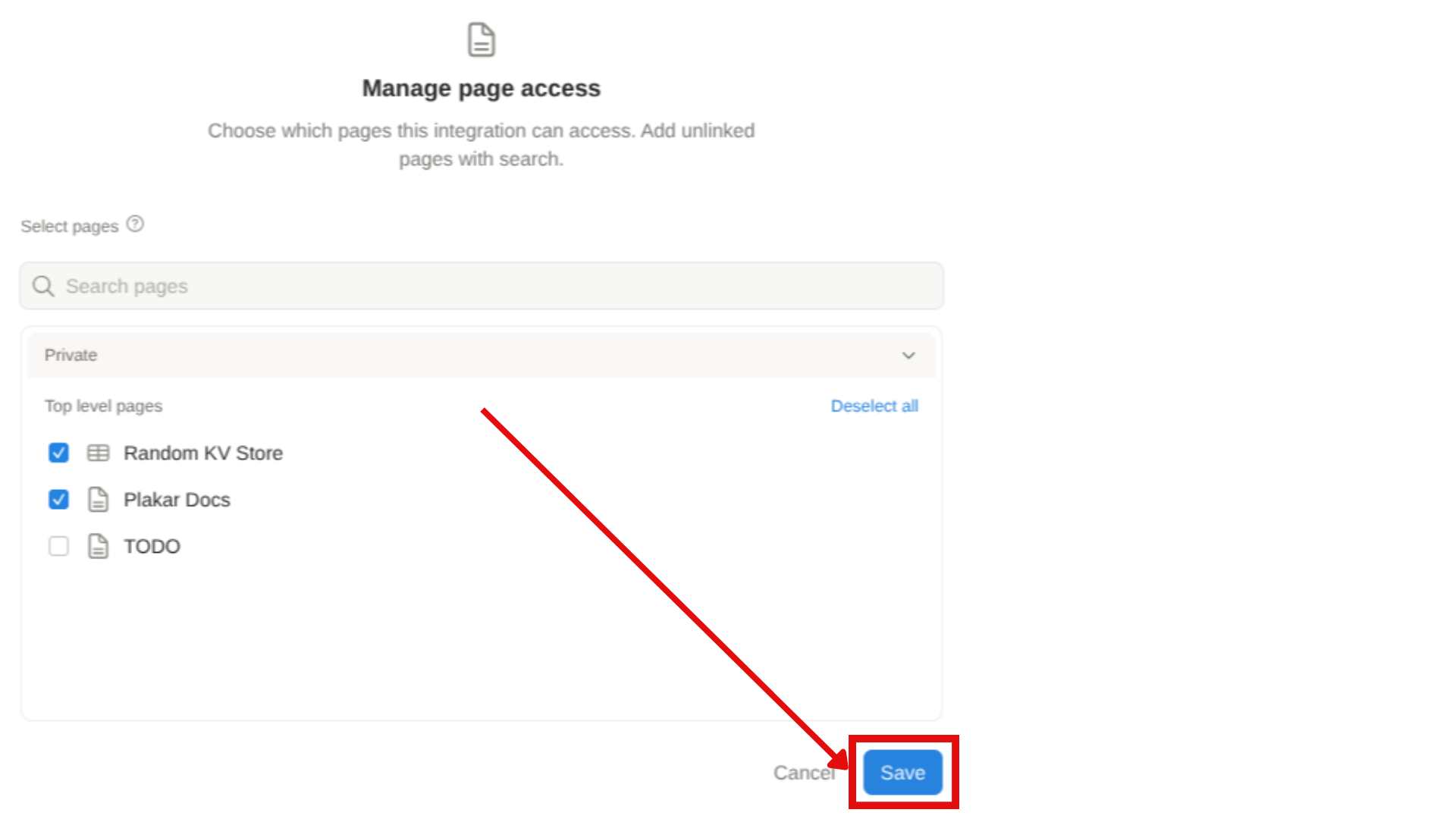 Sharing a page with the integration