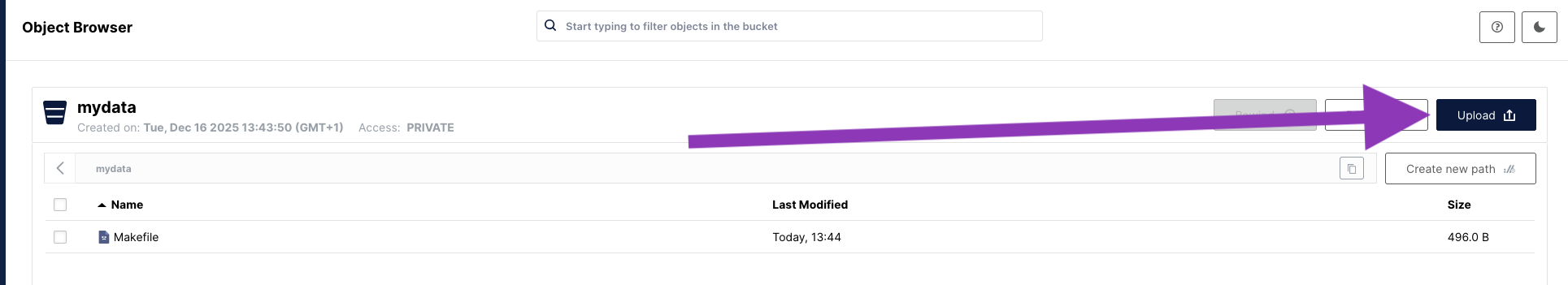 Upload files on MinIO