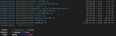 The Vite build output showing bundle sizes and chunk filenames