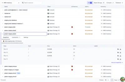 A Plakar table in context &ndash; the inventories view with pagination controls