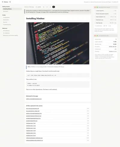 An archived version restored from a Plakar snapshot on demand